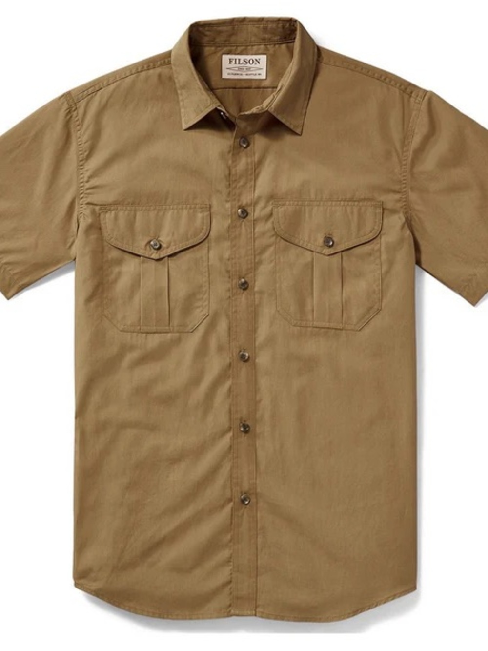 Filson Short Sleeve Feather Cloth Work Shirt in Rugged Tan Medium Utility